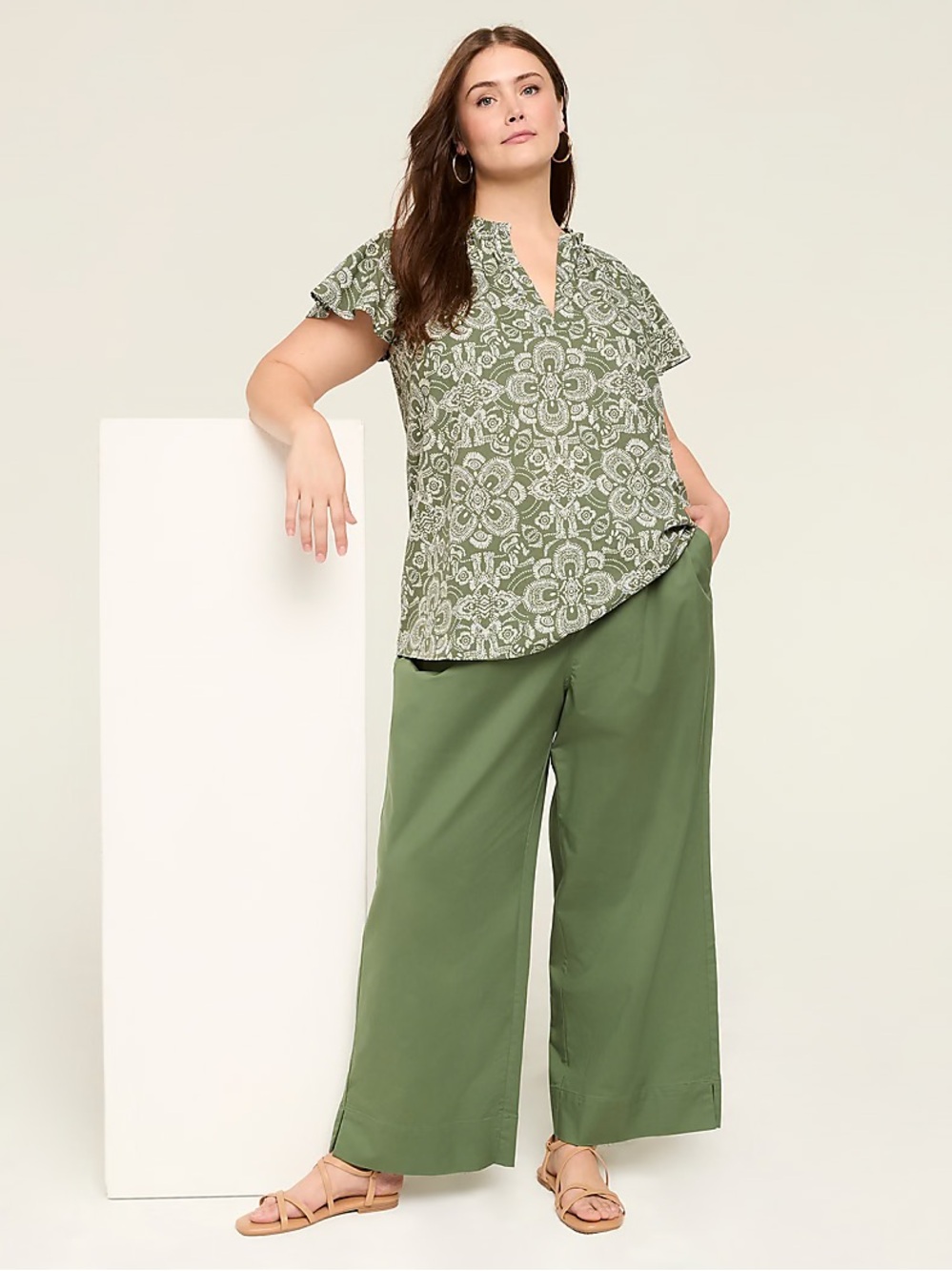 Lane Bryant Wide Leg Green Pull on Costal Minimalist Plus Size Pants Size 20